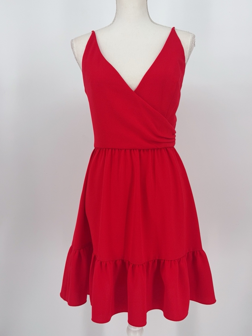 Dress The Population Solange Tiered Skirt Mini Dress Red S Surplice NWOT